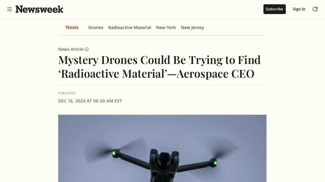 Newsweek – Aerospace CEO statement on  Mystery Drones